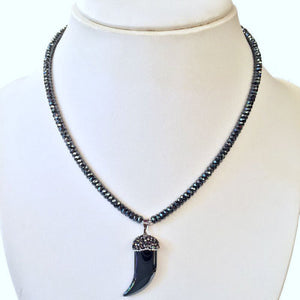 Pendant - Faceted Hematite with Collared Horn