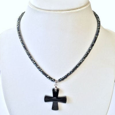 Pendant - Faceted hematite with Cross